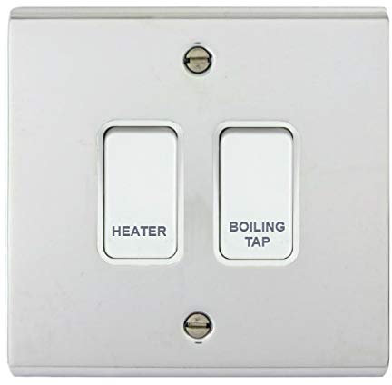 Deta Electrical Co. Ltd Polished Chrome Customised Kitchen Grid Switch Panel with White Push Button Switches - 2 Gang, Toggle, ON-OFF, Chrome, White