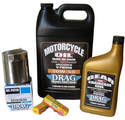 KIT TAGLIANDO HARLEY DAVIDSON SPORTSTER XL 883 1200 CANDELE CHAMPION CAMBIO OLIO MOTORE TRASMISSIONE 20w50 minerale DRAG FILTRO CROMATO