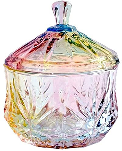 SOCOSY Royal Embossed Glass Apothecary Jar With Lid, Candy Jar Containers Wedding Candy Buffet Jar Crystal Jewelry Box Food Jar 9 oz