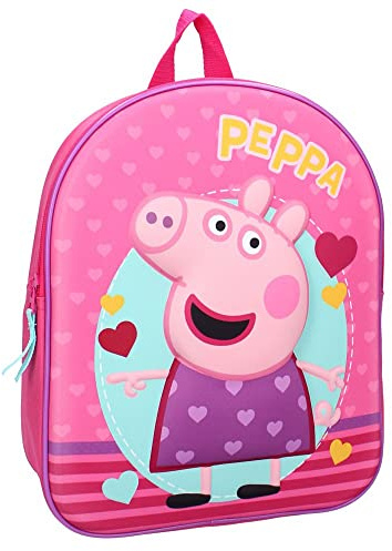 Rucksack 3D Relief - Peppa Pig Strong Together, Geräumiger Kinderrucksack Peppa Pig mit Staufach. Gepolsterten Schulterriemen Lassen Sich leicht auf die gewünschte Länge einstellen, Vadobag VB27954