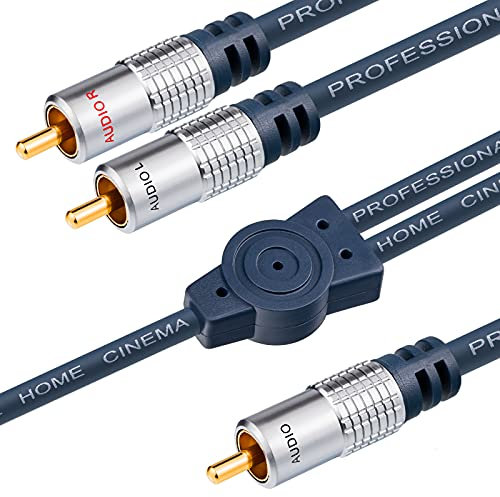 HB-DIGITAL 10m Home-Cinema Audio Video Subwoofer Kabel Y-Kabel 1x Cinchstecker RCA auf 2x Cinchstecker RCA für Heimkino HiFi HighEnd Stereo Kupfer vergoldete Kontakte Signalübertragung