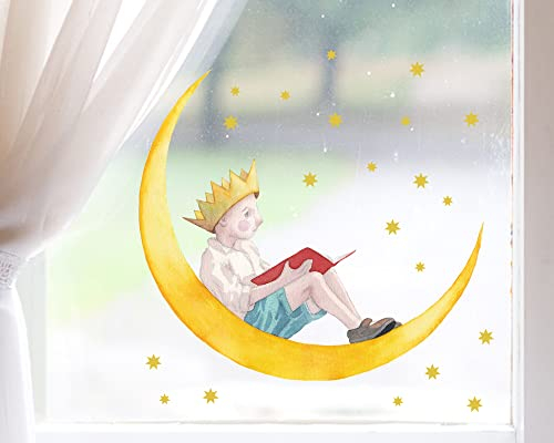 TinyFoxes Fensterbild Kleiner König im Mond - selbstklebende und wiederverwendbare Fensterdeko - märchenhafte Motive für das Kinderzimmer - handgezeichnet von Kristin Franke