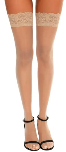 RSLOVE Donna Rutschfeste Silikonstrümpfe Elastische Strümpfe Aus Spitze 15 Denier Beige