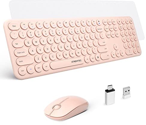 XTREMTEC 2.4G Full Size Wireless Keyboard and Mouse Combo - Ultra Slim Silent Cute Computer Keyboard with USB Receiver for Windows, OS, PC, Desktop, Mac, Tablet US Layout(Rosegold)