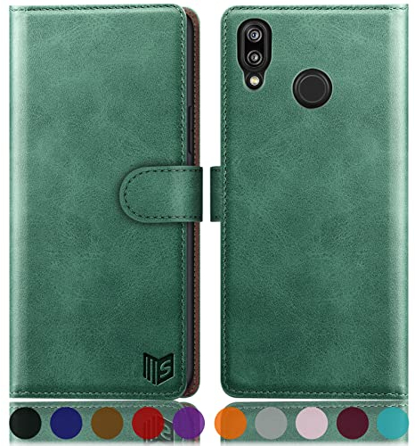 SUANPOT [RFID Schutz für Huawei P20 Lite Hülle PU Leder Handyhülle Lederhülle Klapphülle Kartenfach Flip Cover für Huawei P20 Lite Handy hülle Leather Wallet Phone Case Hellgrün