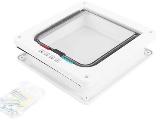 Cyrank Innere & äußere Katzentür, 4-Wege-Verriegelung dünne Katzenklappe Tür für Fenster, Wand, Glasschiebetür, 20 x 19 x 5,5cm