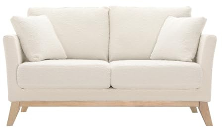 Miliboo Skandinavisches Sofa, abnehmbarer Bezug, 2-Sitzer, Stoff, Wolleffekt, gebrochenes Weiß und helles Holz Oslo