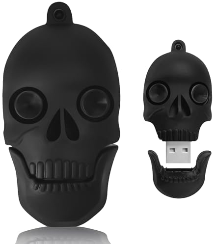 Clé USB 32 Go en Forme de Tête de Mort, BorlterClamp Pendrive Cool USB 2.0 Flash Drive Amusante Mémoire Stick Cadeau (Noir)