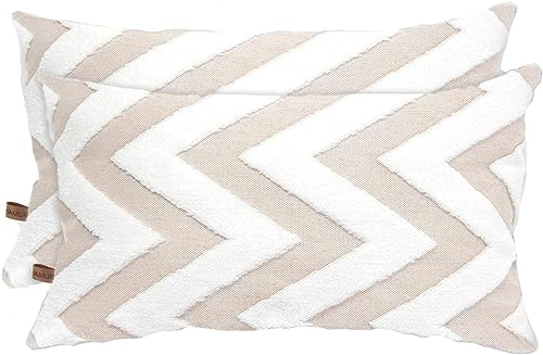 HAMUR HOME 2er Set Kissenbezüge 30x50 cm Boho Dekokissen Kissenbezug Sofakissen Dekorativ Couchkissen Kissenhülle Zierkissenbezug Set Kissen für Wohnzimmer Schlafzimmer (Line, Beige)