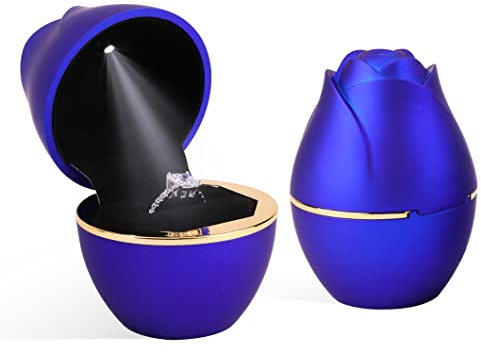 Rolin Roly Boîte de Bague de Fiançailles en Forme de Rose Boîte à Bague LED Boîte à Bijouxpour Bleu Royal Mariage Ring Box Wedding pour Proposition de Mariage, Royal Blue, (RR0420)