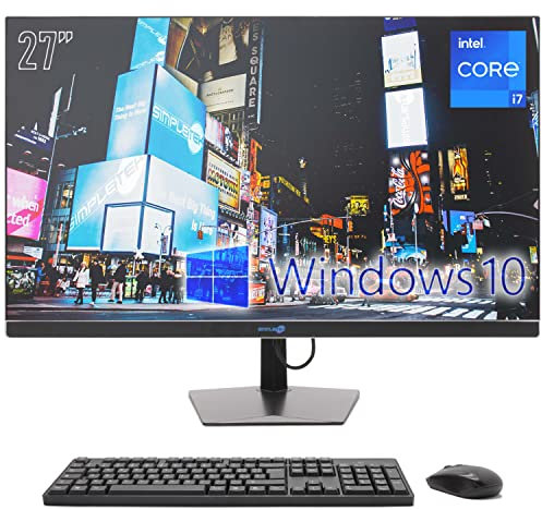 SIMPLETEK PC All in One Display 27 2K Core i7 Fino 3.60GHz Windows 10 | Radeon RX550 4GB | 16GB RAM 480GB SSD | WiFi BT HDMI Webcam 1080p | Gaming AiO Computer Fisso Grafica Video