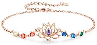 Lotus Armband Damen 925 Sterling Silber Roségold Chakra Armband Lotosblüte mit Zirkonia bunt Lotusblume Schmuck Armband Geschenke für Frauen Mädchen