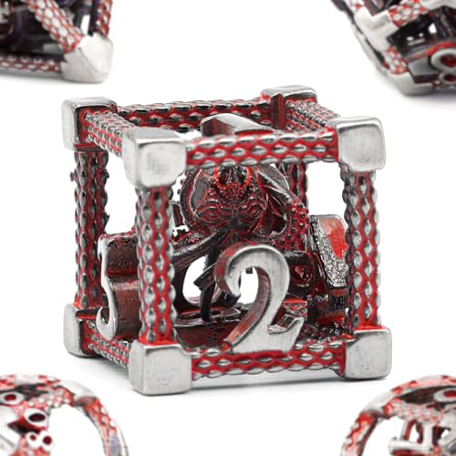 DND Würfelset Rollenspiel, Polyedrische Würfel Set D&D Metall ZHOORQI 7 Stück Der Cthulhu Würfelset für Brettspiel Dungeons and Dragons Verwendet Wird (Z-Blood Red)
