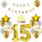 Luftballon 15. Geburtstag deko jungen mädchen Gold Weiß Geburtstagsdeko 15 Jahre Geburtstag dekoration Weiß Gold Folien Ballon 15 Geburtstag frau junge deko Tortendeko 15th Happy Birthday deko