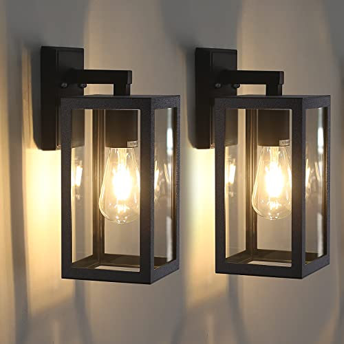 BRIMMEL Outdoor Außen Wandleuchte Aussen Wandleuchte mit klarem Glasschirm, Aluminium Aussenleuchte Außenlampe Wand, Zweier-pack Außenwandleuchte E27 IP44 Wasserdichte Mattschwarz, ohne Leuchtmittel