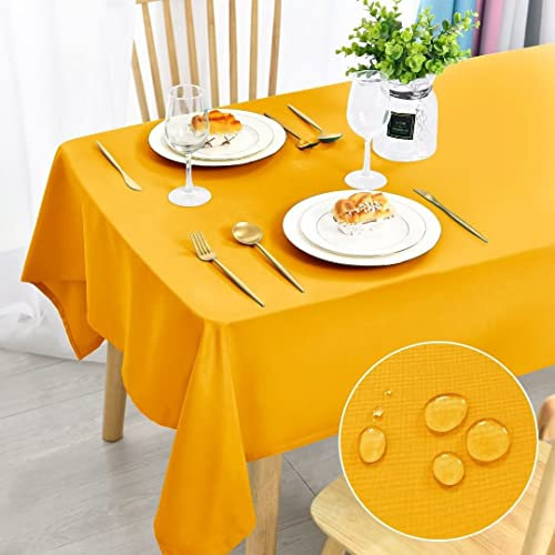 DWCN Gelb Tischdecke Fleckschutz Abwaschbar Tischwäsche Wasserdicht Tischtuch für Esszimmer, Garten, Party, Hochzeiten oder Haushalt,135x180cm