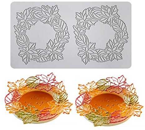 Molde de encaje de pastel, moldes de fondant de encaje de silicona, molde de impresión de artesanía de azúcar decoración de cocina molecular de pastel comestible, 2 agujeros Anillo de hoja de arce