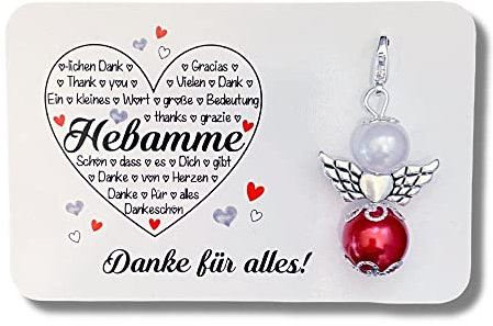 Schutzengel Schlüsselanhänger HEBAMME Danke für alles Geschenk Perlenengel Engel Karte
