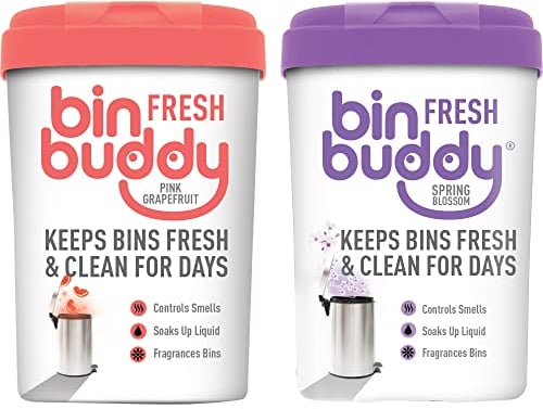 Bin Buddy Fresh Pink Grapefruit & Spring Blossom 450g, Pack of 2 - Bin Freshener Deodoriser Powder, Leaves Your Bin Smelling Great - Suitable for Indoor and Outdoor Bins