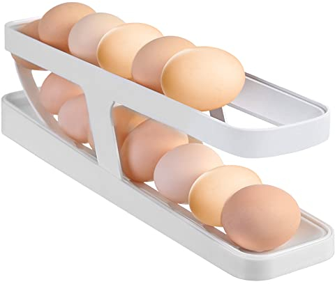 Amfrpar Eierhalter Kühlschrank Eierbehälter 2 Schichten Automatisch Rollender Eierspender Egg Dispenser Eieraufbewahrung Eier Organizer für 12–14 Eier