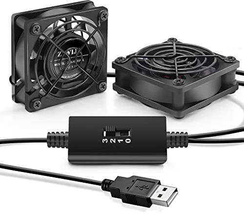 ZIWIJE Dual USB Cooling Fan 60mm with Speeds Control 5V Ball Bearing Mini USB Fan for Cooling Mini PC, TV Box, Router