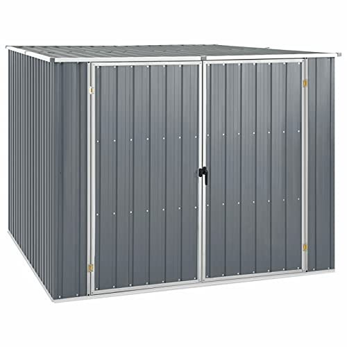 JUNZAI Gerätehaus, Geräteschuppen, Gartenhütte, Fahrradgarage, Gartenschuppen, Gartenhã¤User & Aufbewahrung, Grau 195x198x159 cm Verzinkter Stahl