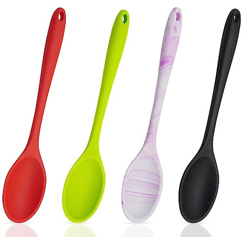 4 Stück Silikon-Löffel zum Kochen, 26.7 cm großer Silikon-Rührlöffel, hitzebeständiger Backlöffel, antihaftbeschichtetes Küchenutensilien-Löffel-Set zum Rühren, Mischen und Servieren