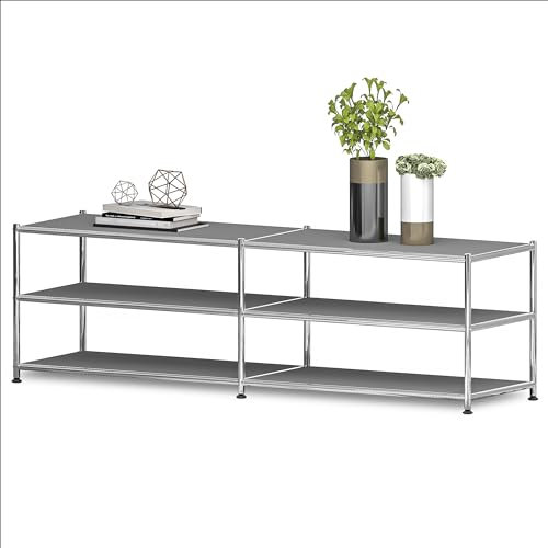Simplink Niedriges Metallregal – mattes Grau, Mehrzweck-Metallregal für Zuhause, Büro, Schlafzimmer und Küche – platzsparende Aufbewahrungslösung mit stabilem und langlebigem Design