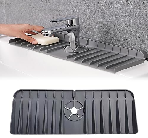 Silikon Wasserhahn Matte, Wasserhahn Spüle Spritzschutz, Abtropfmatte Aus Silikon, Silicone Faucet Drip Catcher Tray, Wasserhahn Trockenmatte, Dunkelgrau