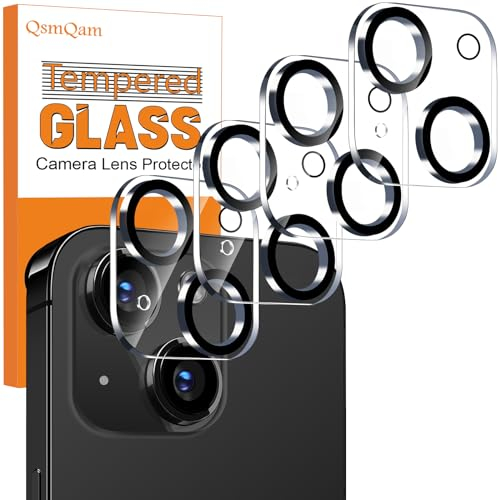 QsmQam 4 Piezas, Protector de Lente Cámara para iPhone 15 6.1 Pulgada/iPhone 15 Plus 6.7 Pulgada, Cristal Templado, Dureza 9H, Ultra Transparente, Anti Arañazos