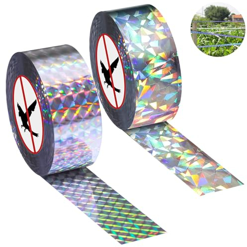2 Rollen 80m x 2.4cm Vogelabwehr Vogelband, Vogelschreck Vogelabwehr, Reflektierendes Vogelabwehrband, Abwehrband Vogel Band Reflexion Reflektorband zur Vogelabwehr, für Protect Gärten Höfe Pflanze