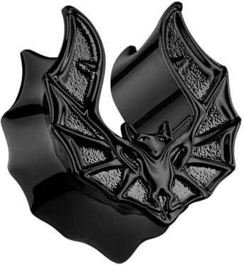 BlackAmazement 316L Edelstahl Flesh Ohr Tunnel Plug Sattel Spreader Inlay Piercing Fledermaus Bat schwarz Gothic Damen Herren (Ø 10mm - 1 Stück)