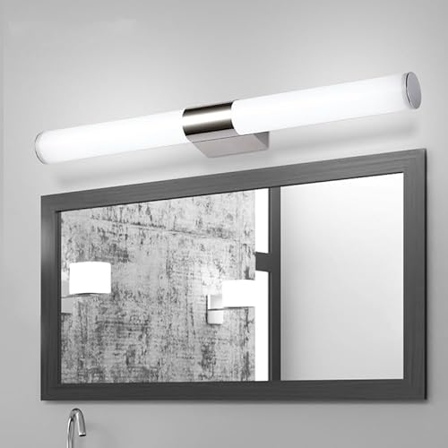 Comely LED Spiegelleuchte Bad, 8W Badezimmer Lampe 40CM, Kaltweiß 6500K, IP44 Wasserdicht Spiegellampe Acryl Wandleuchte für Keller Küche Balkon Badschrank, Chrom