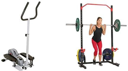 Sunny Health & Fitness Magnetic Underdesk/Standing Portable Ellittical Machine + Power Zone Squat Stand Rack Power Cage - SF-XF9931