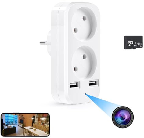 Firstoy Hidden Camera, Adapter Camera with 2 EU Power Sockets and 2 USB Interface, HD WiFi EU Plug Camera with Remote Viewing and Automatic Save Function for Home Office Indoor Security