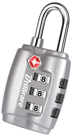 Brillirare TSA Genehmigte Vorhängeschloss, Zinklegierung Reise Kombinations Kofferschloss, 3 Stellig Gepäckschlösser Sicherheitsschloss Metall für Koffer, Rucksäcke, Turnschrank, Zaun, Tor-Silber