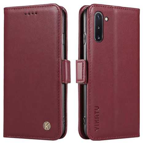 XINNI Cover per Samsung Galaxy Note 10/Note 10 5G Custodia, Semplice Cellulare Libro Antiurto Flip Pelle PU/TPU Magnetica Case, VinoRosso