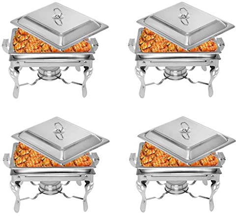 4.5L Chafing Dishes Set Buffet, 1/2/3/4/5/6 Packs Stainless Steel Food Warmers Server with Food Pan, Water Pan, Lid and Fuel Holder, for Parties, Weddings and Events