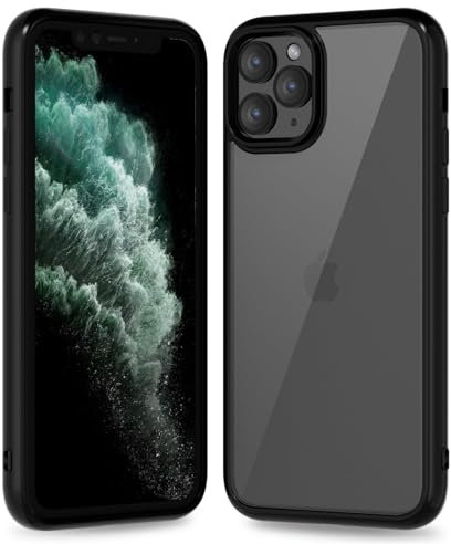 oakxco Coque Ultra-Fine pour iPhone 11 Pro Max, Matière Plastique Hybride Transparente et Caoutchouc Silicone Souple Bumper, Slim Minimaliste Anti-Jaunissement Protection Case, Noir
