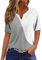 Ventes Flash HUIFUAO T-Shirts pour Femmes, T-Shirts d'été à Boutons avec col en V et Manches 3/4 pour Femmes, Haut rayé de Couleur, t-Shirt d'été Basique pour Femme, Coupe Ample, Z11 Gris, S