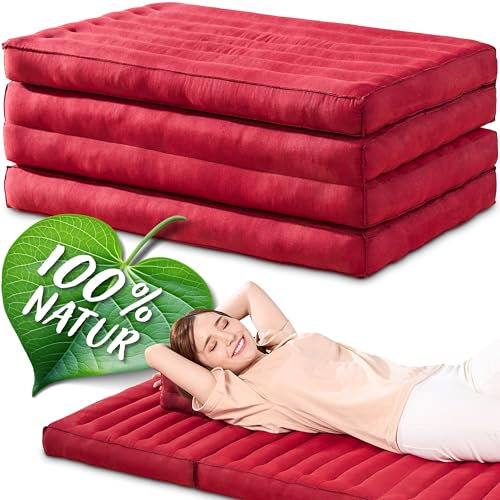 Namasdee Klappmatratze 200x80x8cm mit 100% natürlicher Kapokfüllung (Rot Uni)