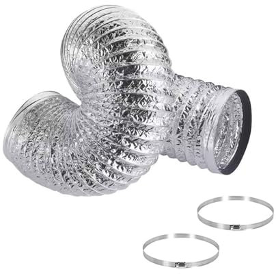 Tuyau Flexible De Ventilation Avec 2 Colliers Canaux D'évacuation D'air Pour Hotte Aspirante Ventilateur Tubulair Gaine Aluminium 80/100/120/150/160/170/180/200/250/300mm Pour Hotte Aspirante(5m,120mm