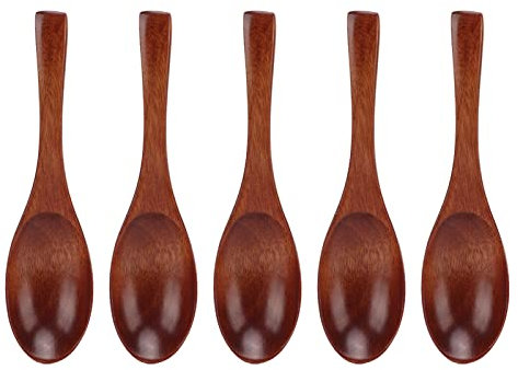 ANKROYU 5 Cucchiai di Legno Lunghi, Cucchiai da Cucina Leggeri, Cucchiai da Miscelazione in Legno Ovali Comodi e Sicuri, Set di Cucchiai di Legno per Cottura Decora Incisioni