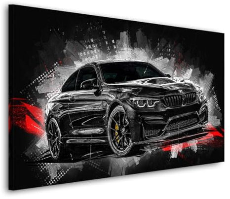 Kunstgestalten24 | BMW M4 Abstrakt Style Art Auto Leinwand-Bild | mit Echtholz-Keilrahmen | Leinwandbild Wandbild Gemälde Kunst Art | Hochwertige Kunstdrucke | XXL Bilder auf Leinwand