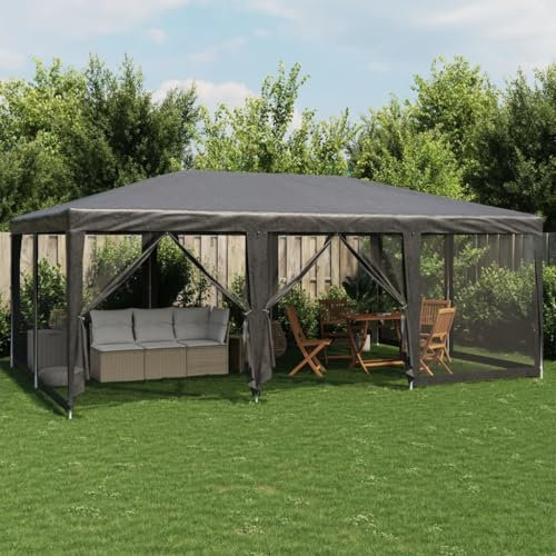 Gecheer Tenda per Feste con 10 Pareti in Rete Antracite 6x4 m in HDPE,Gazebo,Gazebo Pergola da Giardino,Gazebo per Barbecue,Pegolato,Pergola,Pergolato con Tetto,Tendone per Feste,P4010069