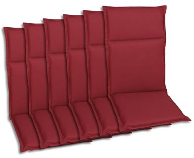 GO-DE Textil Bequeme und attraktive Polsterauflagen für Hochlehner-, Mittellehner- und Niederlehner-Gartenstühle, Liegen (6er-Set, rot, Hochlehner)