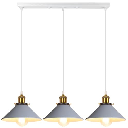 iDEGU 3-flammig Hängelampe, Retro Pendelleuchte Industrie Design Hängeleuchte 22cm Moderne Lampenschirm aus Metall Vintage Lampe E27 Kronleuchter für Esszimmer Küche Wohnzimmer Restaurant Café (Grau)