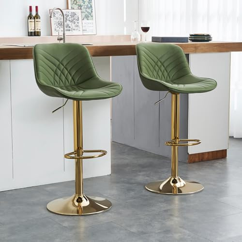 Chummaven Modern Gold Bar Stools Set of 2 Faux Leather Upholstered Swivel Kitchen Stools Counter Height Barstools with Back for Home Pub Kitchen Island Dining Room, Green