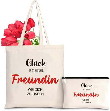 Freundin Geschenk Canvas Tragetasche mit Kosmetiktasche, Baumwolltasche Einkaufstasche Tote Bag für Frauen, Geschenke für Freundin zum Weihnachten, Geburtstagsgeschenk für Freundin, BFF Geschenk