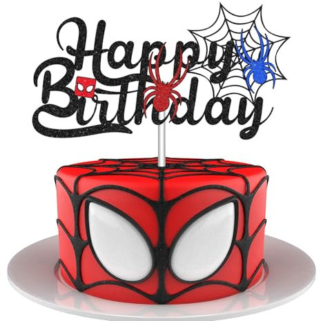 Spider Happy Birthday Cake Topper Cartoon Party Decorations Glitter Hero Themed Cake Decorations for Kid Boy Man